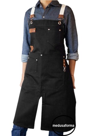MNZ-Cross Strap Kitchen Apron كبير الطباخات الكافي كبير الطباخات الطباخات صالون الشعر باريستا Apron - أسود 603475510 - medusaforma