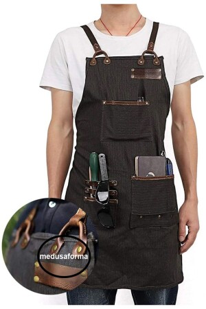 MNZ-Cross Strap Kitchen Apron كبير الطهاة مطبخ مقهى طهاة فني طاهون صانع شعر باريستا Apron - أسود 603475513 - medusaforma