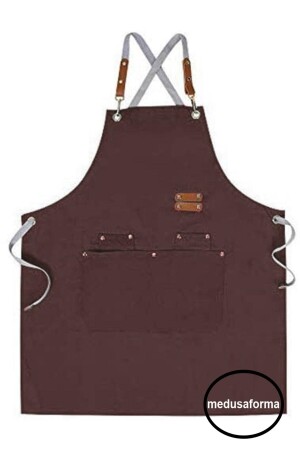 MNZ-Cross Strap Kitchen Apron كبير الطباخات الكافي كبير الطباخات الطباخات صالون الشعر باريستا Apron - براون 603475581 - medusaforma