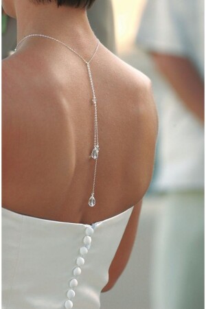 MNZ-Crystal Drop Stone Back Necklace - ملحق الجسم فضاء مطلي - Takıconcept
