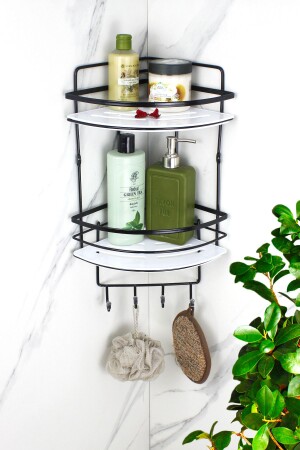 رف MNZ-Crystal رف لا يتصدأ الأسود الملامح مزدوج حامل الشامبو الملصق نظامي الحمام رف الزاوية HMY-LK02S - HIMYHOME