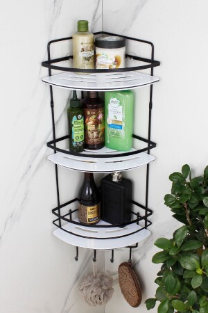 رف MNZ-Crystal رف لا يتصدأ الأسود الملامح ثلاثي الشامبو حامل الغطاء الملتصق منظمة الزاوية رف HMY-LK03S - HIMYHOME