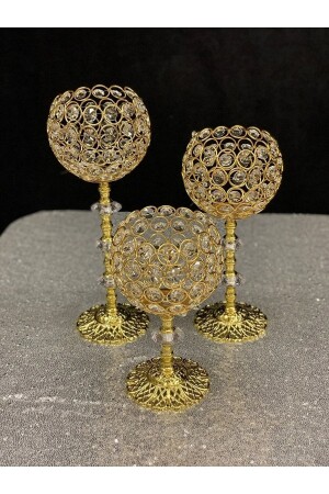 MNZ-Crystal Stone Footed Gold Candlestick Set من 3 - Besthırdavat
