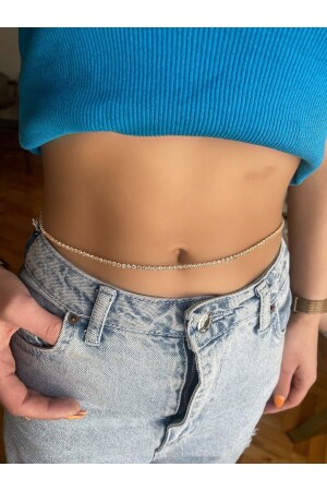 MNZ-Crystal Stone Gold Color قابل للتعديل على المياه الجسم البطن سلسلة الخصر - Mingy