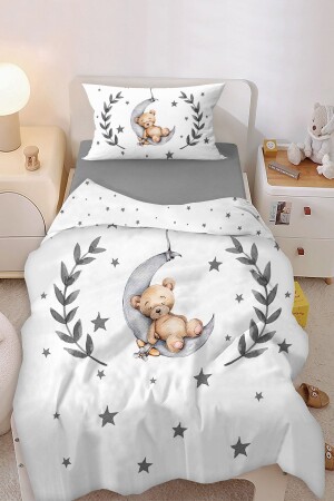 MNZ-Cute Sleeping Bear Stars واحد غطاء غطاء مجموعة KP08-N - Bebişim Halı