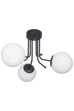 MNZ-Daisy فخمة التصميم الحديثة طلاء اللون الأسود الزجاج الأبيض غرفة المعيشة - المطبخ - غرفة النوم 3-قطعة الشنابل DAİ777 - Fer Avize