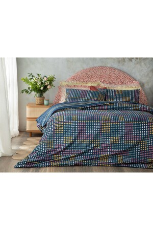 MNZ-Daisy Patchwork القطن الواحد غطاء غطاء القماش مجموعة 160x220 سم البحرية الأزرق 10039002 - English Home