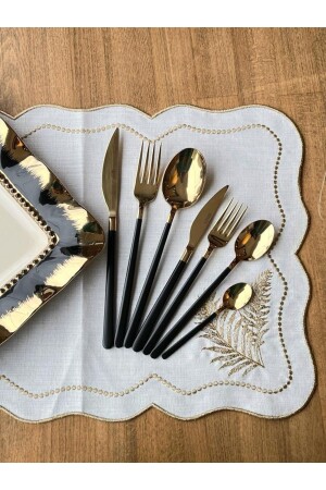 MNZ-Dali Allegra Gold Black 42 قطعة طعام مجموعة 6 أشخاص Çkb 113006 - ROSSEV