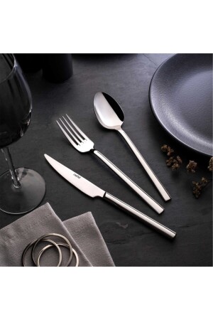 MNZ-Dalyan Plain 24 Piece Fork Spoon Knife Set 01NHR002 - Nehir