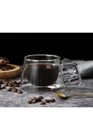 MNZ-Dami المنزلي والمطبخ تصميم كوب مزدوج الجدار مع المقبض 250ml 001009 - Bardak Shop