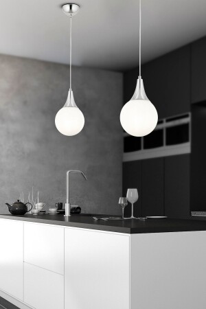 MNZ-Damla واحد كروم الزجاج الأبيض 2 قطع مصباح اللقاء الحديث المطبخ غرفة المعيشة القرصان مجموعة 3062-1750-1DCH-02 - Apliqa