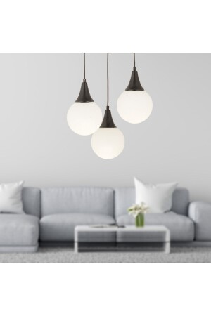 MNZ-Damla 3-piece Round Black and White Glass Pendant Lamp غرفة الطفولة الحديثة المطبخ غرفة المعيشة الشنابل 3062-1750-3Y-BL - Apliqa