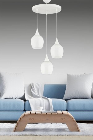 MNZ-Damlam 3-piece الحديثة أبيض - زجاج أبيض مصباح معلق - غرفة النوم - غرفة المعيشة - المطبخ - القاعة - المكتب - Tekfa