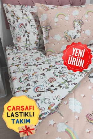 MNZ-Dancing Unicorn 4 Piece Duvet Cover Set مع ورق ملموسة لشخص واحد (100X200 CM) - Candan Çeyiz
