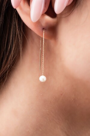 MNZ-Dangle Pearl Gold Earrings زوج 14KP005 - Altınaşkı