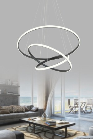 MNZ-Darcy 45x35x25 دائرة كبيرة سوداء مصباح معلق حديث LED شمعة DRCY03Siy - Dekorluna