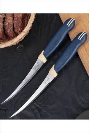 مجموعة سكين مطبخ مزقمة من نوع MNZ-Dark Blue 2 Piece Laser Serrated Kitchen Knife Set - Genel Markalar