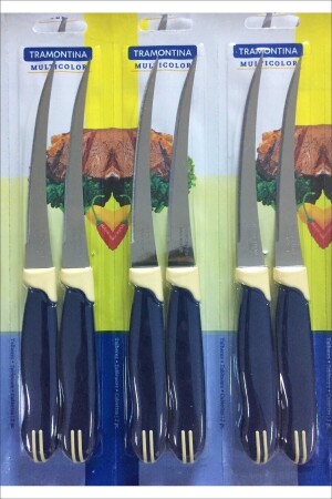 MNZ-Dark Blue 6 Pieces Long Curved Serrated Knife PNK5612LV - TRAMONTINA