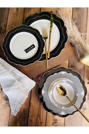 MNZ-Dark Bone Porcelain 24 قطعة عشاء مجموعة 6 أشخاص TR5096 - CASA DE BELLA