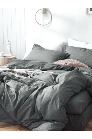 MNZ-Dark Gray Single Duvet Cover Set مع ورق معتدلة من القطن G115t015 - CAQQA