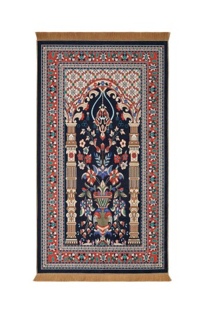 MNZ-Dark Navy Blue Velvet Carpet صلاة السجادة - Bursa İpek