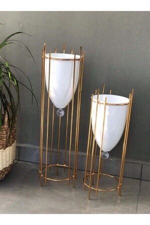 ديكورات MNZ-Decorative 2-piece Chrome Coated Flower Pot حجم كبير ديكور حوض - Tasarım Evi