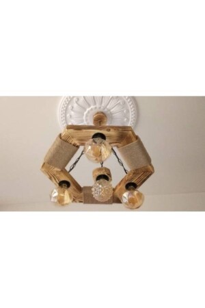 MNZ-Decorative 4-Rope Hexagon مصباح الخشب الفتى القديم الفريد ALS11 - AHŞAP ATÖLYE