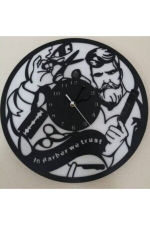 MNZ-Decorative Barber Shop Design ساعة الجدار الخشبية 20031 - Ahşap Aksesuar