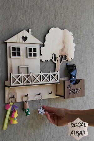 مُنظّم مفتاحات المفتاح المُزخرفة MNZ-Decorative Keychain Hanger Organizer Key Organizer Natural Wooden Hanger asklk1 - Dekorza