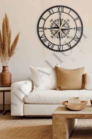 MNZ-Decorative Roman Numeral ساكن ساعة حائطية من المعدن الأسود مع موضوع القوس 60x60cm YMCS-2256 - Metalium Concept