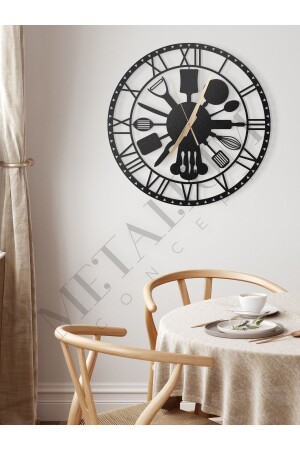 MNZ-Decorative Silent Black Metal Wall Clock Kitchen (FOK AND SPOON) موضوع 60x60 سم MCS-1154 - Metalium Concept