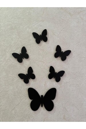 MNZ-Decorative Wooden 6-piece Butterfly Wall Ornament أسود - Pey Aksesuar