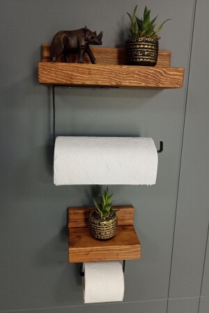 MNZ-Decorative Wooden Wc Paper Holder طلاء معدني ورق الحمام الخشبية ورق الحمام الخشبية المعلقة الحمام الجدار المرفق 2pcs bny1 - NONYA