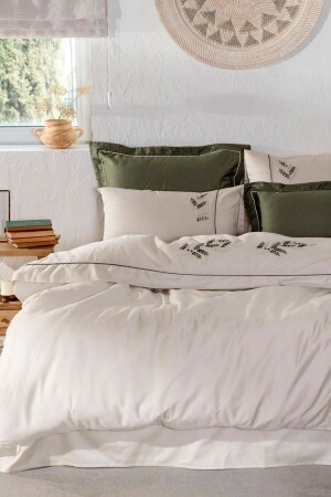 MNZ-Deep Green King Size 100% عودى عودى يدوي مطرز غطاء غطاء مجموعة NVRDRY220x240-R045 - Ecocotton