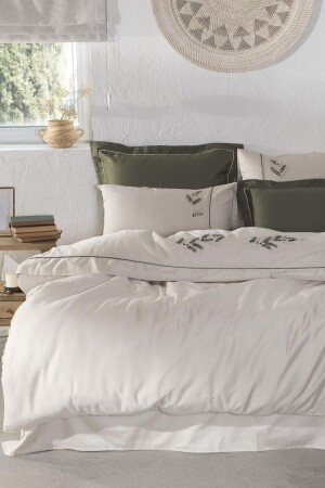 MNZ-Deep King Size Duvet Cover Set 100% عودية القطن الساتين يدوي خيط خضراء 240x220 سم NVRDRY220x240 - Ecocotton