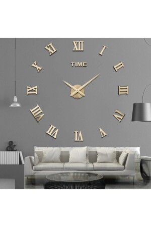 MNZ-Dekorative 3d Wall Clock Plexiglass Mirror رقم روماني حجم كبير ذهب روماني - S6k