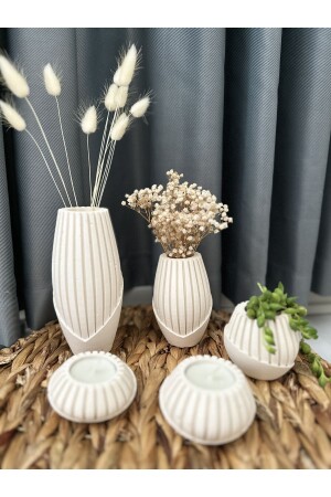 MNZ-Dekorative 5-piece flower pot vase قناة الشمعة حاملة الخرسانة - Mimikri Home