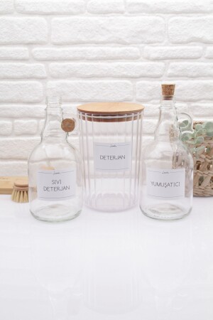 MNZ-Dekorative Oval Stripped Detergent Jar مع غطاء خشبي 2200ML-قنينة المياه المزمنة والمنعجة 1000ML - Zezedesing