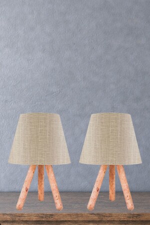 MNZ-Design الخشب ثلاثي ساقي شمعة ظل العسل لون كابما النسيج الرأس 2 قطع - Art