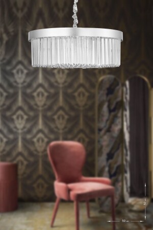 MNZ-Desina 50' Crystal Stone Luxury Chandelier - (الفضة الذهبية) PY-300-50 - Avizemoda