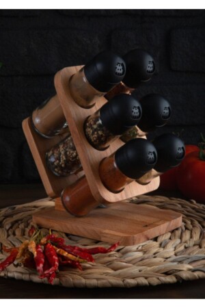 MNZ-Desktop Spice Set Spice Rack جوليا 6-قطعة Spice Set Spice Rack مع منصة خشبية UP00902S-2 - JOY KİTCHEN