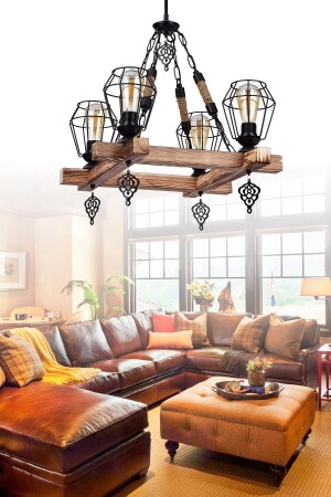 MNZ-Despina 4 حبل فخم مصباح العجلة الخشبية Chandelier ÖZP. 0571 - özpolataydınlatma