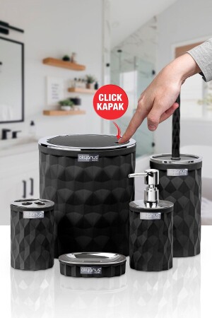 MNZ-Diamond Black Chrome Click Cover 5-piece حمام مجموعة OKY-467-1-S - Okyanus Home