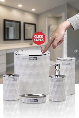 MNZ-Diamond White Chrome Click Cover Set من 5 مجموعات حمام - Okyanus Home