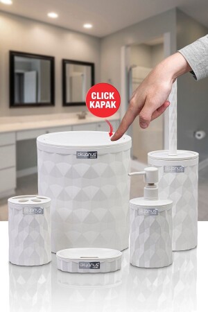 MNZ-Diamond White Click Cover 5 قطع حمام مجموعة OKY-467-B - Okyanus Home