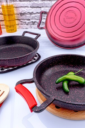 MNZ-Diez - 3 قطع طاسخ مجموعة حمراء (18-20-22 سم) T4319 - Taşev