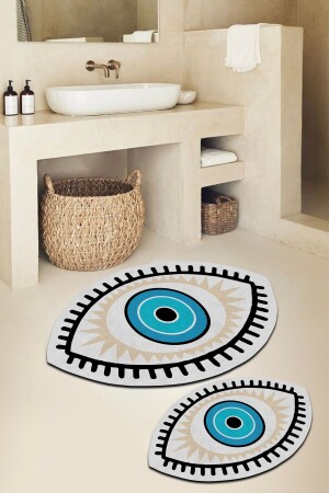 MNZ-Digital Printed Anti-Slip Base Evil Eye Bath Mat مجموعة مرحاض مزدوجة (40x60) (60x100) - ص22 Mat-22 - COZIE HOME