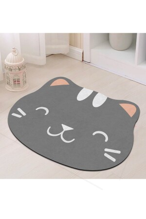 MNZ-Digital Printing Anti-Slip Base Cute Cat Anthracite Bath Mat مجموعة مرحاض مزدوجة (40x60) (60x100)-15 مات-أنثراسيتي15-Grey16 - PINKIE HOME
