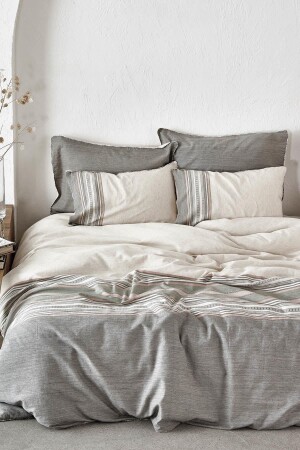 MNZ-Dila ملابس ملابس مزدوجة مجموعة 100% قطن عودى عضوي من القطن الخضراء البيج 200x220 سم NVRDLA200x220 - Ecocotton