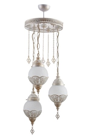 MNZ-Dilan عثماني صلصة حقيقية لون زجاج أبيض مصباح العلق غرفة المعيشة - المطبخ - غرفة النوم 3-قطع الشنابل dilan3lüesk - Fer Avize